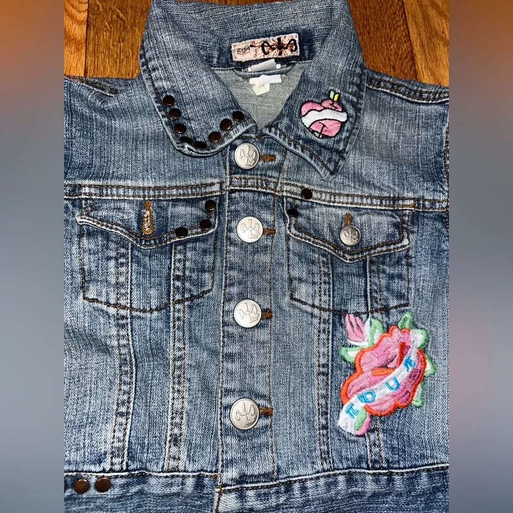 ZOA GRAND JEANS vintage Kids Blue Denim Jacket with Colorful Embroidery